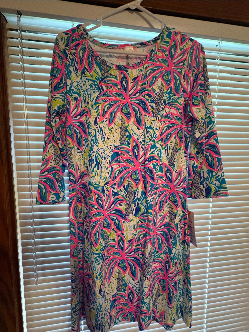 Lulu-B Wild Hot Pink & Blue Palm Tree dress